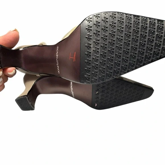 Monzo & Franco Gold Embossed Slingback Heels - Women's Sz 7.5 - Picture 14 of 15